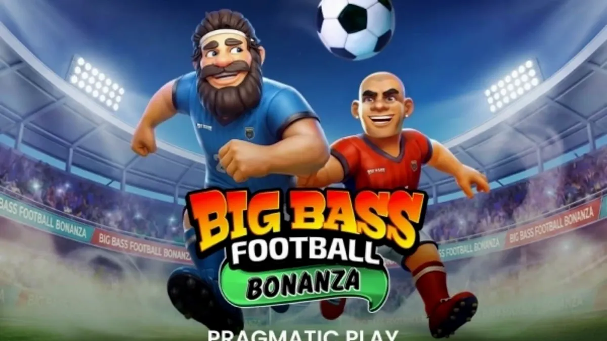 Tampilan visual slot Big Bass Football Bonanza dengan elemen sepak bola dan memancing
