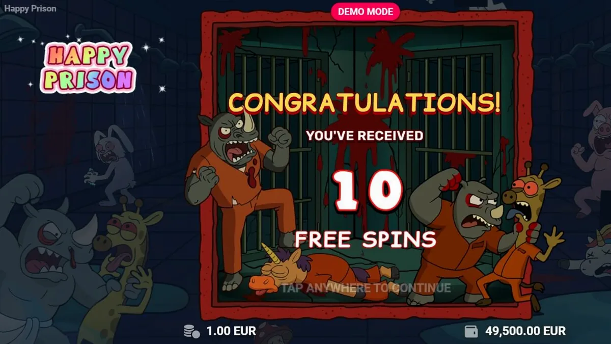 Tampilan visual slot Happy Prison dengan tema penjara kartun yang unik